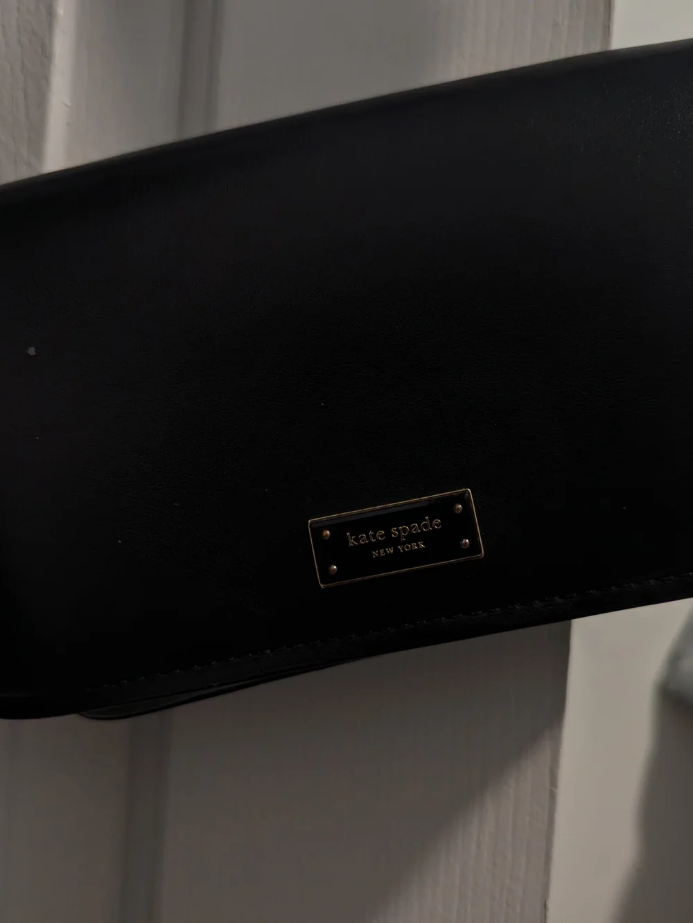 Kate Spade New York Black Smooth Leather Flap Shoulder Bag Gold Stud Accents 90s